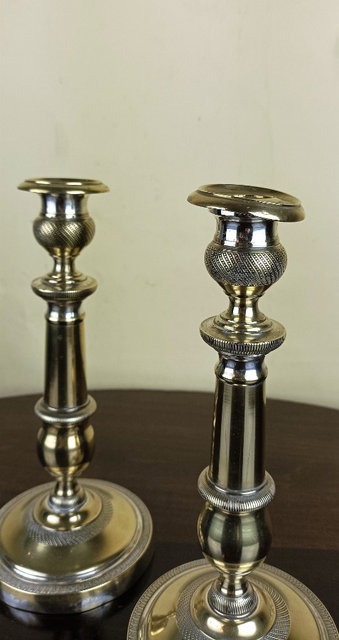 Pair of French Napoleon III brass candlesticks 19th century
